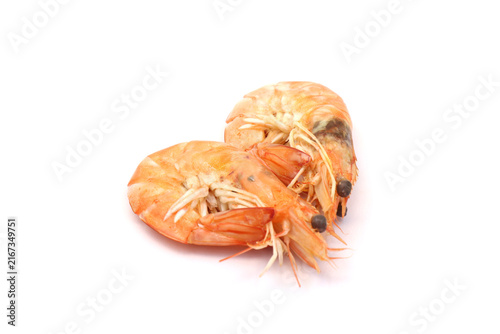Boiled shrimp have an orange color in this natural food imagery against a white background.