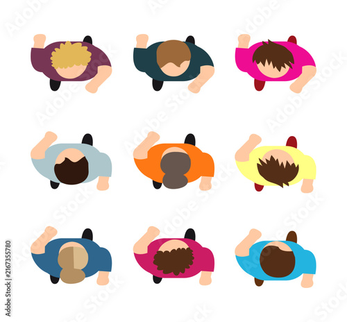 Diverse people walking top view minimalist design