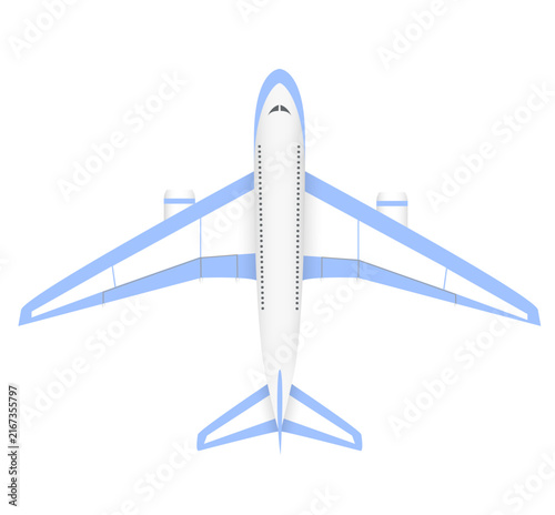 Commercial passenger airplane top view traveling in air