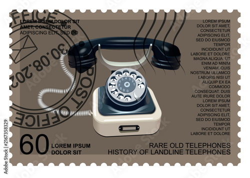 Fotografía Postage stamp depicting a vintage rotary dial telephone. Vector.