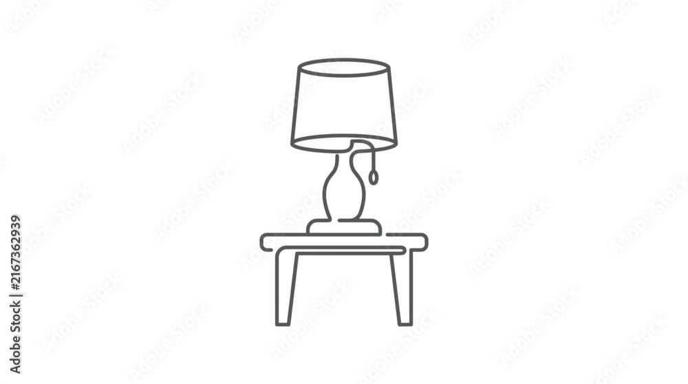 Fototapeta premium A continuous line drawing of a classic table lamp sitting on a small wooden side table.