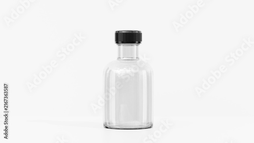 Clear Glass Bottle Mockup with Black Cap Isolated on White Background