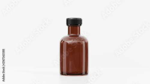Amber Glass Bottle Mockup with Black Cap Isolated on White Background