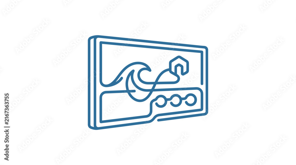 Fototapeta premium A minimalist blue line art icon depicting a digital interface with wave and settings elements.
