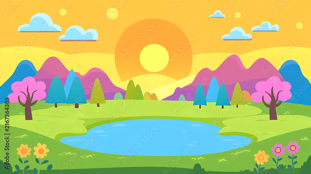 Obraz premium Colorful Mountain Lake Sunrise Landscape