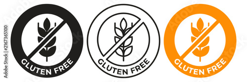 Canvastavla Gluten free icons for food packaging, wheat free symbol set in black and orange,