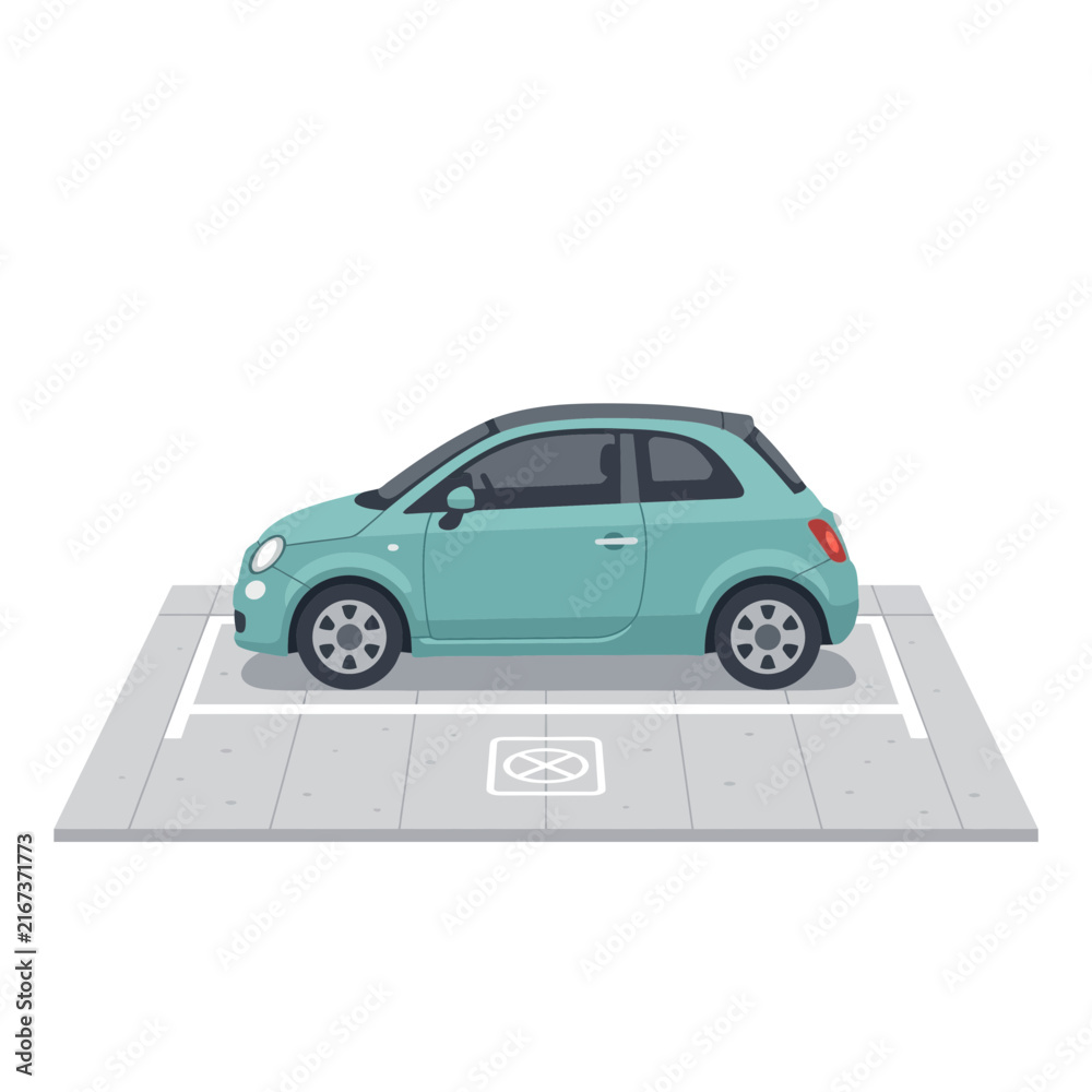 Naklejka premium Illustration of a small hatchback parked in a parking space