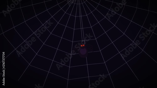 Seamless loop animation of a cute spooky spider hanging on a web for Halloween. Halloween motion background with hanging spider and web in seamless loop