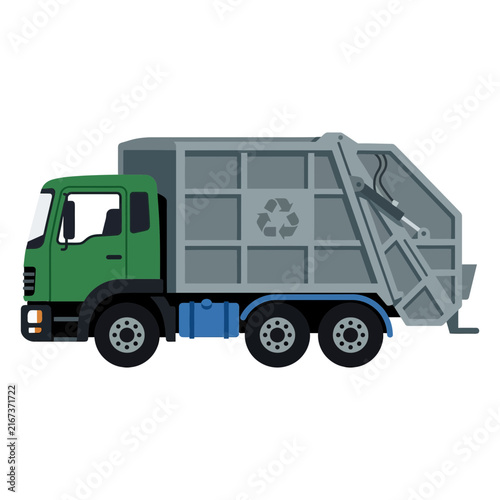 Green Recycling Truck Isolated on White Background