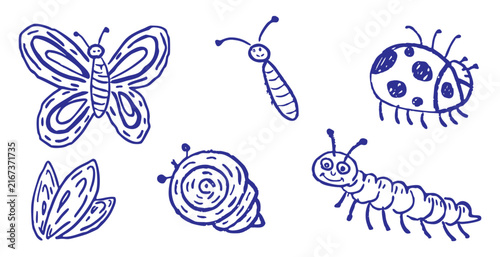 Insects and bugs hand drawn doodle sketch vector illustration