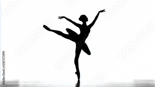 Silhouette of a beautiful ballerina against a white background