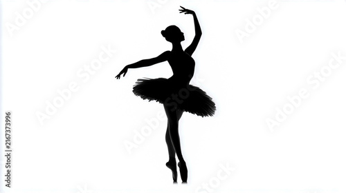 Silhouette of a beautiful ballerina against a white background