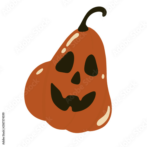 Tall Jack-o-lantern Halloween Pumpkin Vector Illustration with Curled Stem