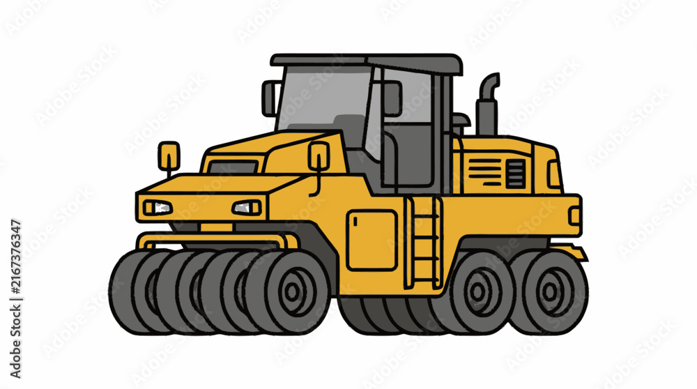 Fototapeta premium Yellow heavy construction road roller machine illustration.