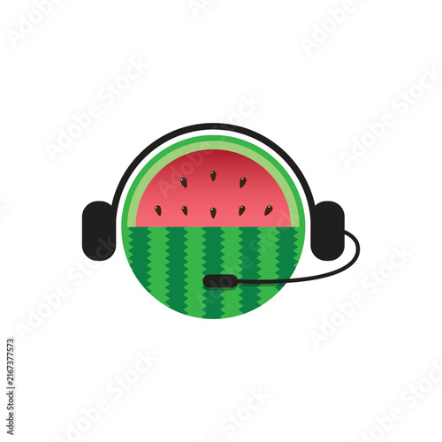Watermelon Character Wearing Headphones Illustration