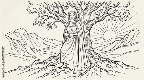 Woman tree landscape