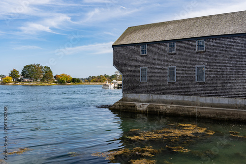 Travel destination,and old port building, originally built in 1800s in Portsmouth, NH, New England.