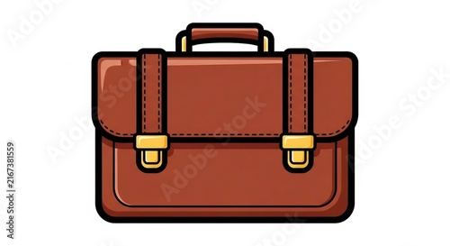 Tas kerja kulit cokelat dengan gesper emas gaya ilustrasi