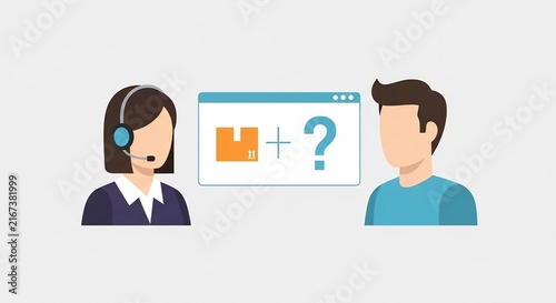 Female customer service assisting man with shipping inquiry