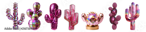 Pink disco cactus collection with glitter and iridescent western decorations