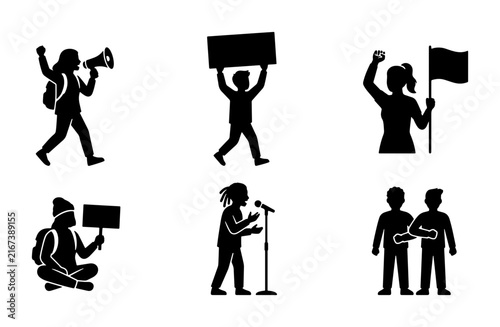Protest Icons, Activist Silhouettes, Demonstration Graphics, Social Movement Vector Set