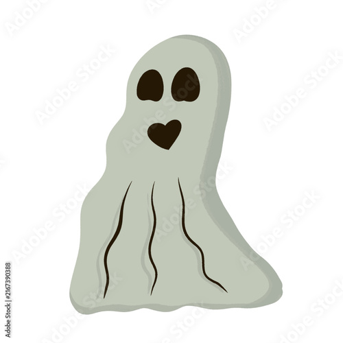 Cute Ghost with Heart Nose Halloween Vector Illustration