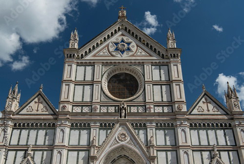 the white front facade of the basilica of santa croce in florence italy