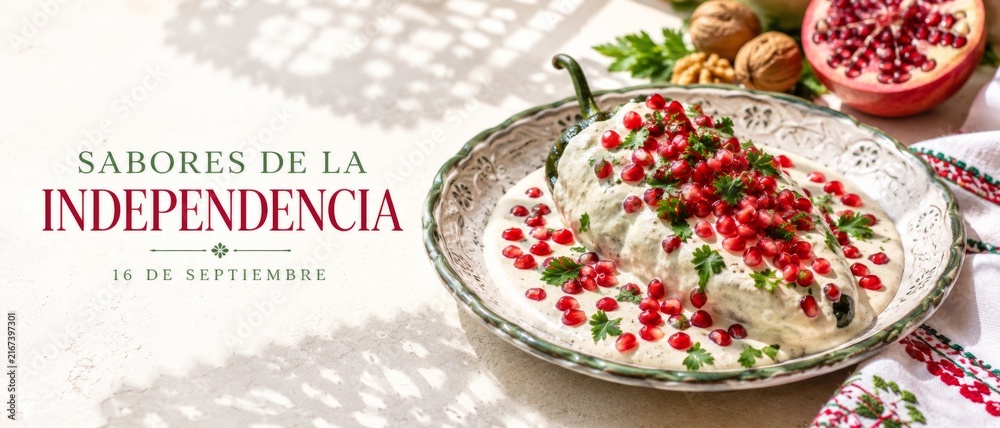 Fototapeta premium Chiles en nogada dish celebrating Mexico Independence Day with a festive touch