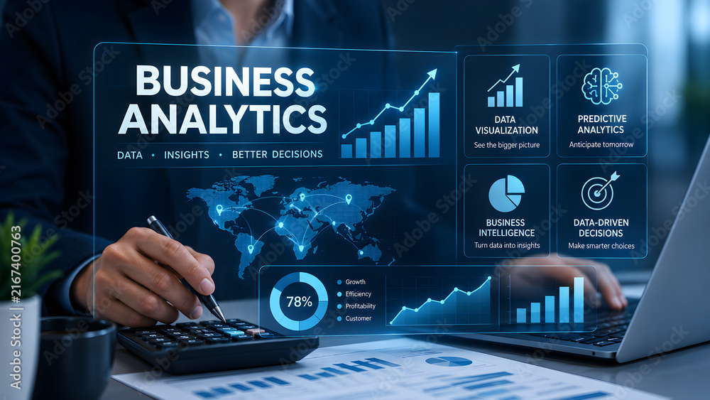 Obraz premium Business Analytics holographic dashboard for data visualization