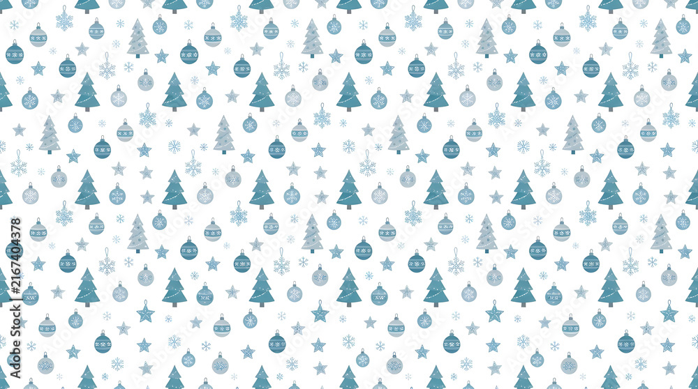 Blue Christmas tree and star seamless pattern background.