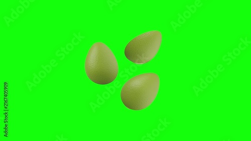 floating avocados 3D animated on green screen background