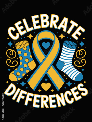 Celebrate Differences yellow blue ribbon mismatched socks awareness art