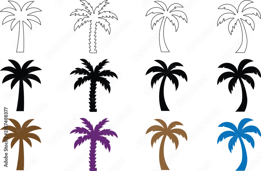 Fototapeta premium Set of palm trees in different styles