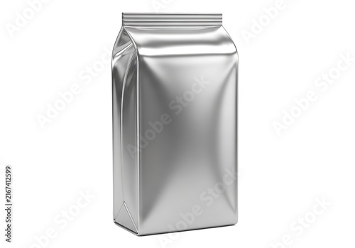 Silver foil pouch standing upright