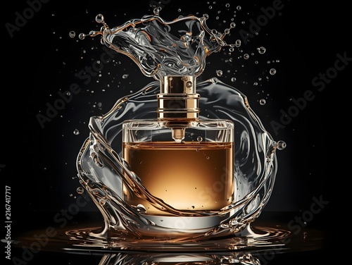 Luxury Perfume Bottle With Liquid Splash Elegant Beauty Concept