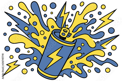 Energy drink can with splash and lightning bolt illustration Vector