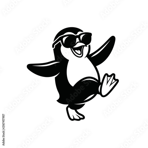 Funny Cartoon Penguin Character Smiling Happily, Adorable Antarctic Bird Illustration for Children’s Designs, Animal Mascots, Stickers, Posters and Creative Artwork