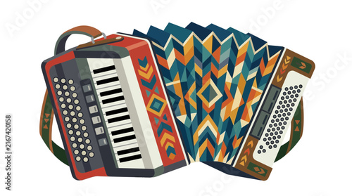 Canvastavla Colorful Folk Accordion Illustration with Geometric Patterns