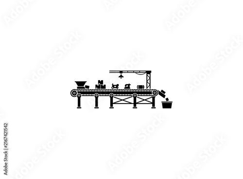 Industrial Conveyor Belt System with Crane and Worker
