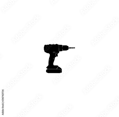 Black and White Vector Illustration of a Cordless Drill