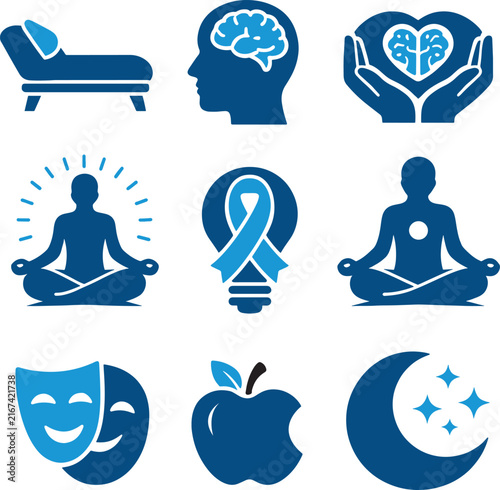 Konstfotografi Collection of icons representing mental health wellness and relaxation activitie