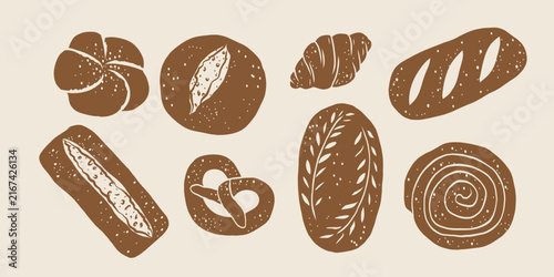Hand drawn vector bread and baked goods icons