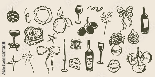 Hand drawn doodle wine and party elements