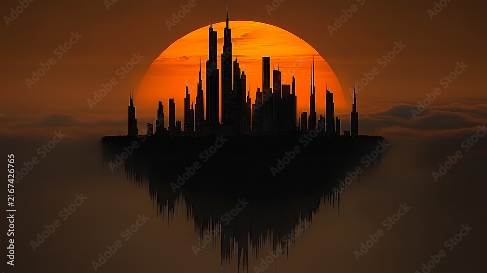Naklejka premium City skyline silhouette at sunset.
