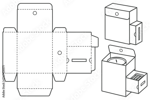 Cardboard box packaging die cut template with candle drawer Vector