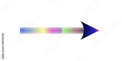 Rainbow gradient arrow with digital texture on direction forward right movement