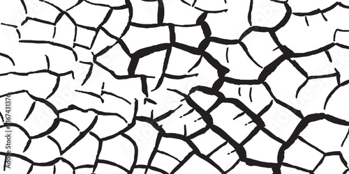Abstract Heavy Black Line Cracked Ground Surface Texture Overlay Background for Vector Graphic Design and Distressed Vintage Print Layout Elements Dry Drought Fissure Mud Land Fracture Pattern