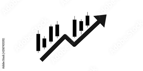 Dark gray upward trending arrow graph silhouette chart