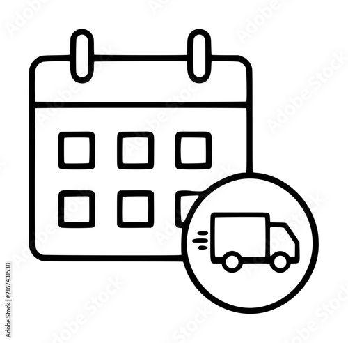 Bild auf Leinwand Minimalist delivery schedule vector icon featuring a clean calendar with a shipping truck symbol, perfect for logistics planning, order tracking, and distribution management illustrations