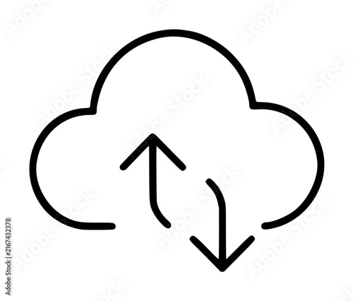 Quadro su tela Minimalist cloud synchronization vector icon featuring upward and downward arrows for data transfer, storage, and backup concepts, perfect for modern web design, technology, and digital networking